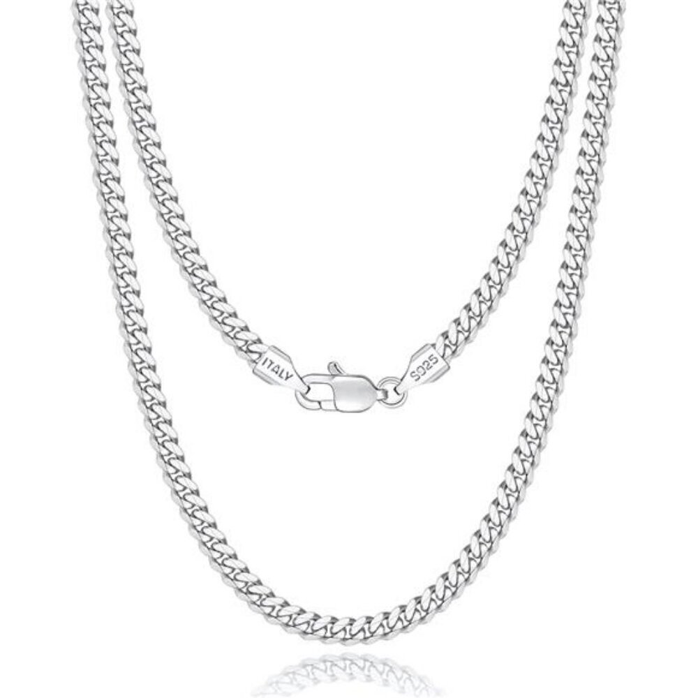 Diamond Cut Cuban Link Chain Necklace Men 925 Silver